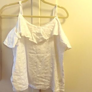 White Linen Ruffle Cold Shoulder Tank Top